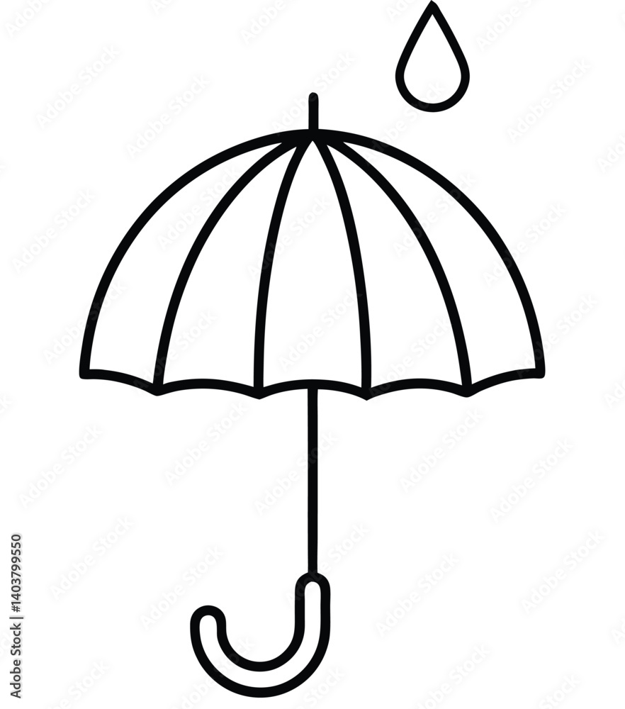 black umbrella and water drop isolated on white background