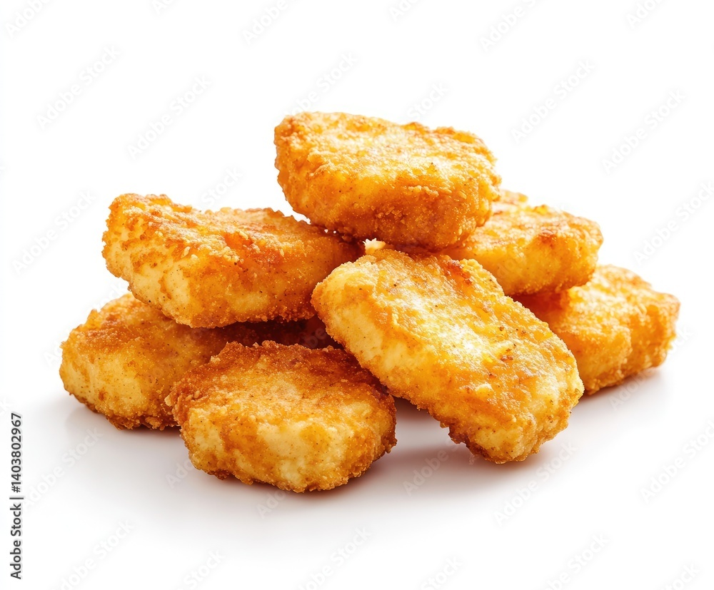 Crispy golden fried chicken nuggets piled high Crispy golden fried chicken nuggets piled high