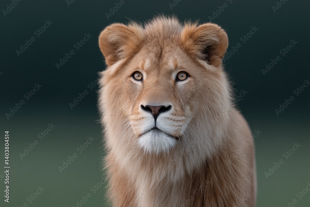 Obraz premium majestic lion with piercing gaze stands against simple green background