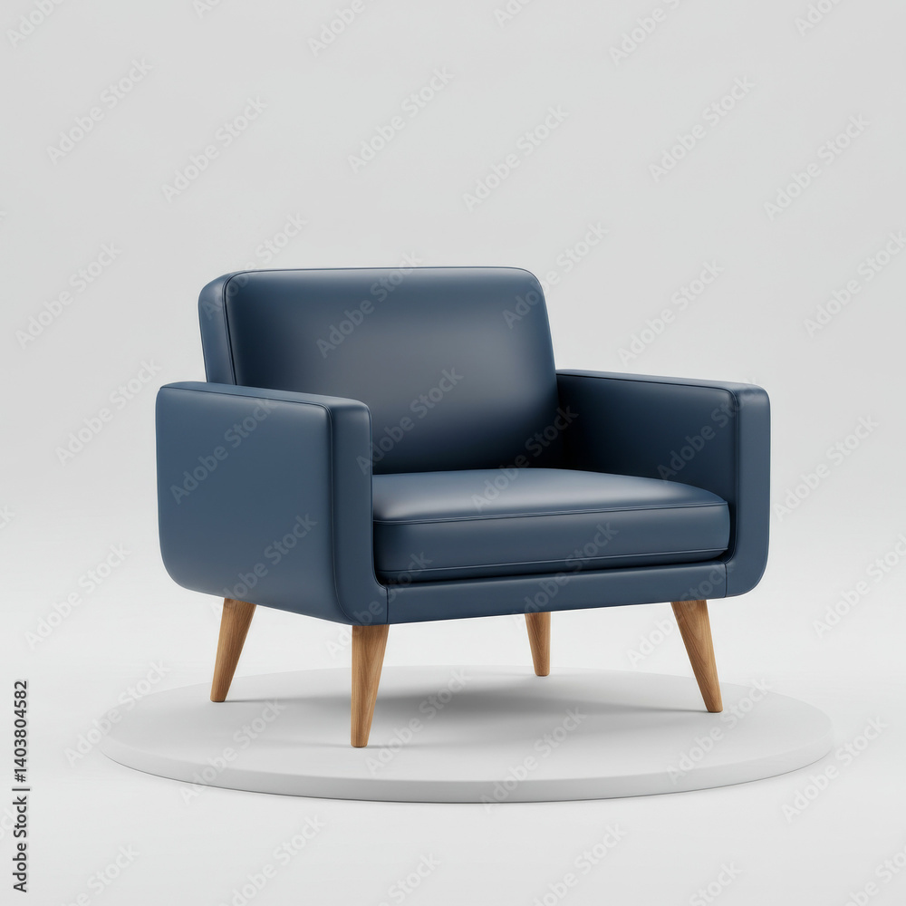 Modern blue leather armchair with wooden legs on white background Modern blue leather armchair with wooden legs on white background