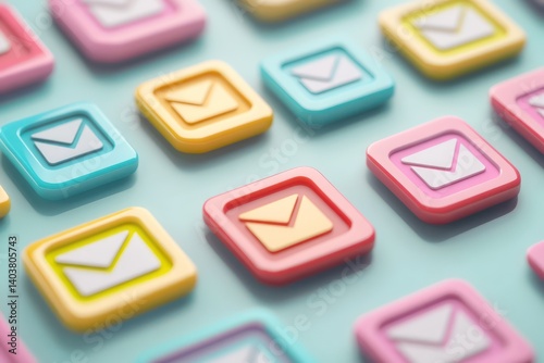 Brightly colored symbols of cloud storage, email drafts, and message sending progress bars on a subtle gradient background.