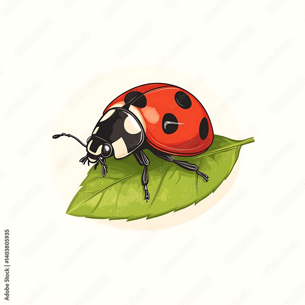 Obraz premium Cartoon ladybug on a leaf