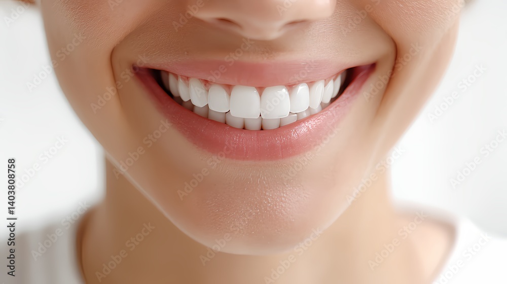 Obraz premium Bright Smile: Close-up of a person's bright, healthy smile, showcasing straight, white teeth and pink gums. A perfect image for dental care, beauty, and overall well-being.