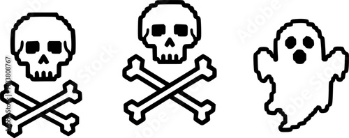 skull vector halloween pixel crossbones ghost icon logo doodle cartoon character illustration symbol design clip art
