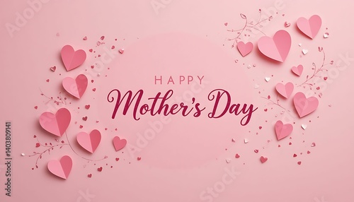 Mothers Day Greeting Card with pink background with hearts