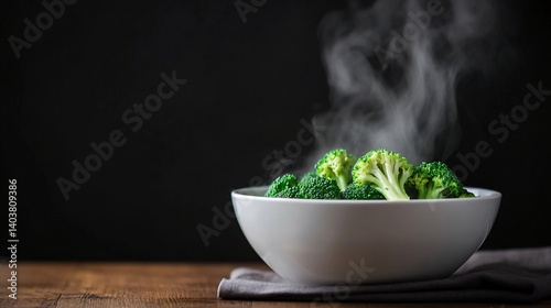 Steaming Fresh Broccoli in a White Bowl