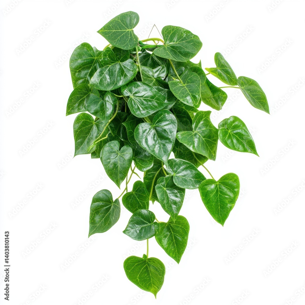 Fototapeta premium Lush Green Potted Plant with Heart Shaped Leaves on White Background Capturing Indoor Gardening and Botanical Beauty in Natural Light