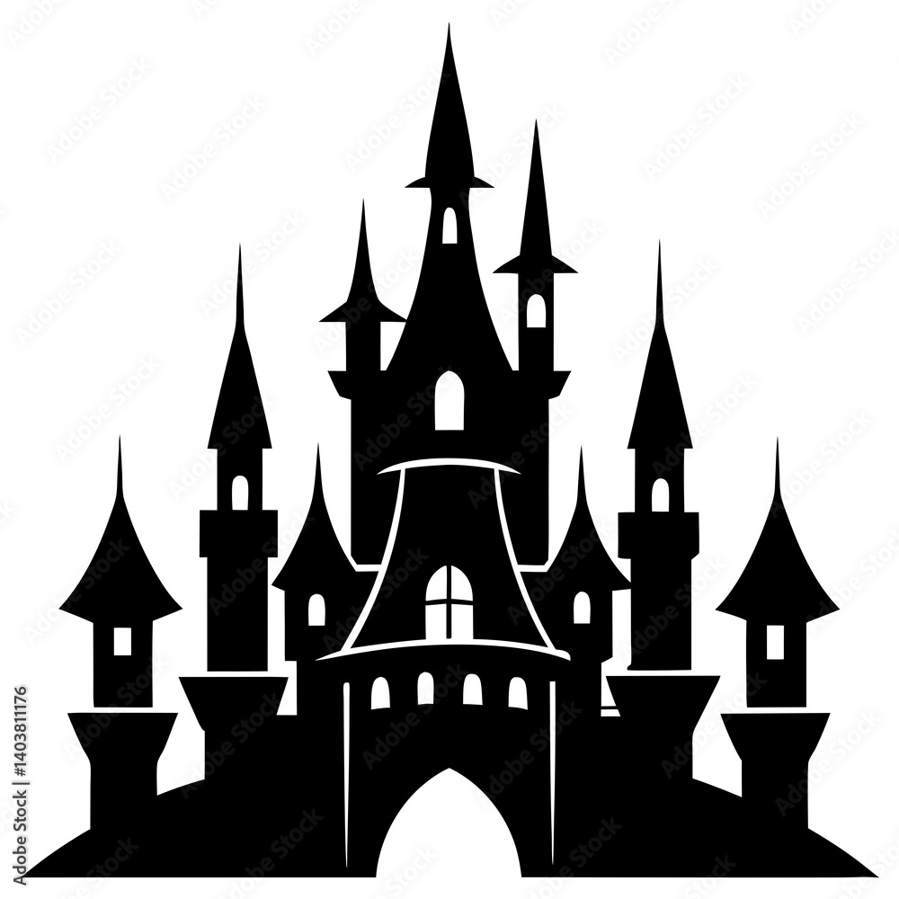 Obraz premium Majestic Fantasy Castle silhouette vector isolated on white background