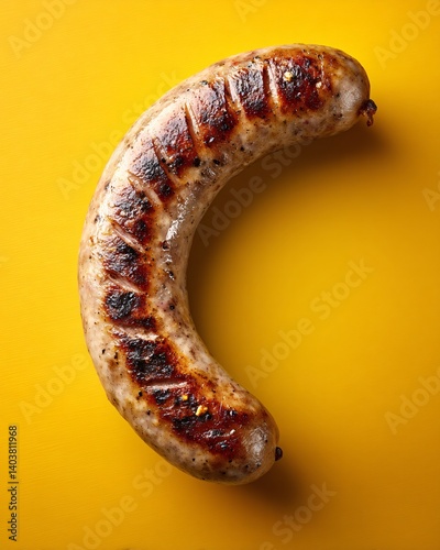 Grilled sausage on yellow background