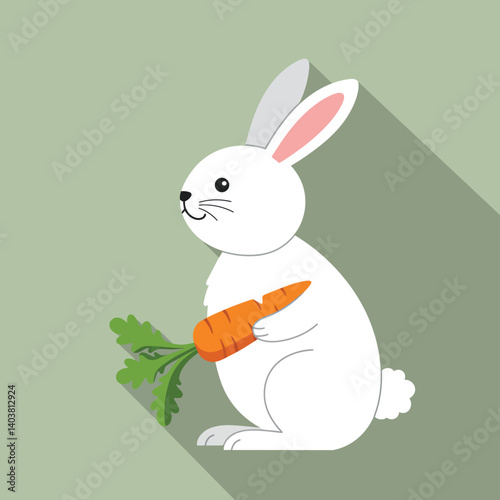 Cute white rabbit holding a carrot in minimal flat design vector art