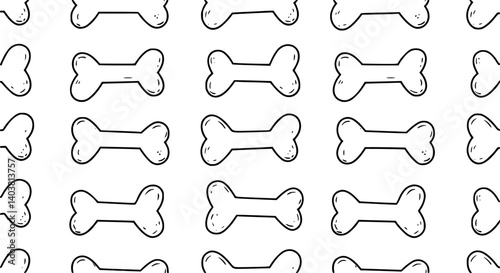 dog bone seamless pattern cutting sticker dash line doodle cartoon pet french bulldog puppy striped tile background repeat wallpaper gift wrapping paper illustration