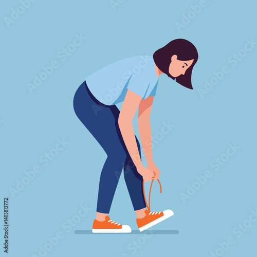 Woman tying shoelaces in flat design style vector art