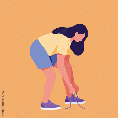 Woman tying shoelaces in a flat and colorful design vector illustration