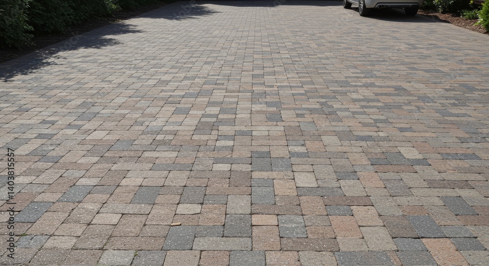 Fototapeta premium Durable Block Paving Driveway Installation - Enhance curb appeal with a long-lasting, visually appealing block paved driveway. Symbolising strength, , elegance, durability and sophistication
