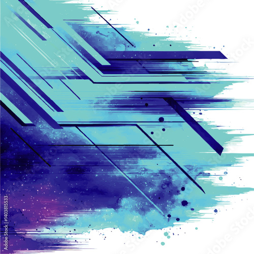 Abstract Vector Background Graphic Featuring Modern Futuristic Blue Purple Watercolor Paint Splashes Geometric Lines Shapes Artistic Dynamic Creative Design Concept