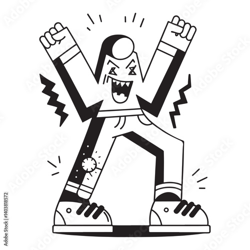 Electrified character yelling with sharp power