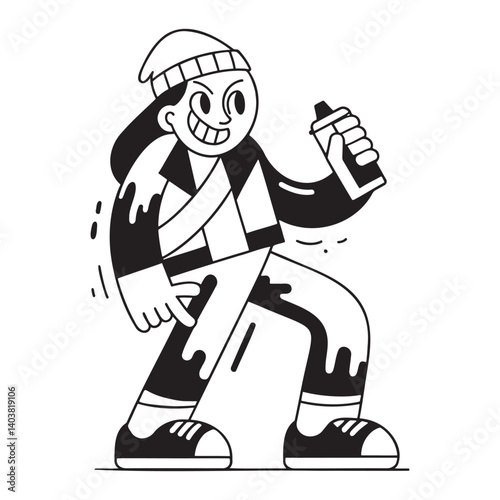 Urban cartoon teen holding spray can