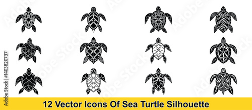 12 Vector Sea Turtle Silhouettes in Geometric Style