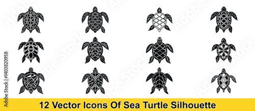 12 Vector Sea Turtle Silhouette Icons for Design