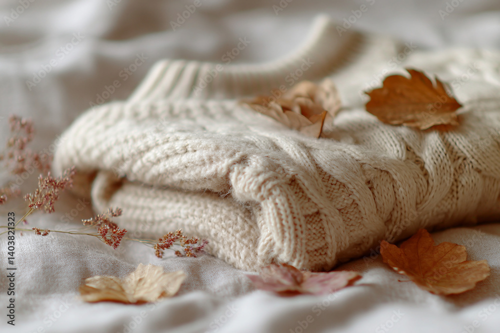 Warm wool jumper with autumn leaves Warm wool jumper with autumn leaves