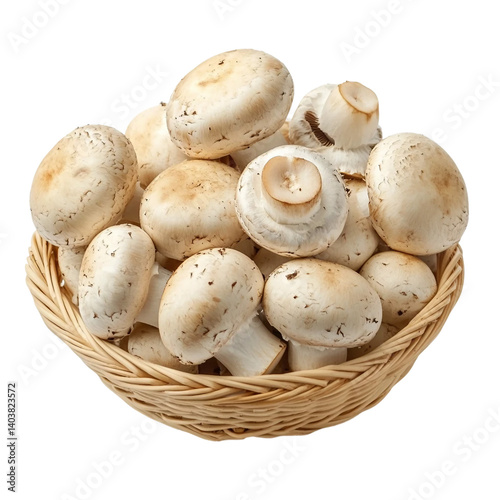 fresh mushrooms champignons in a basket [Transparent Background PNG] 