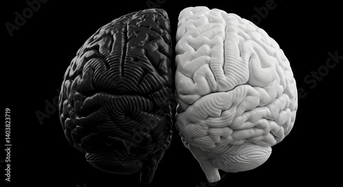 Human Brain: Left & Right Hemisphere, Black & White