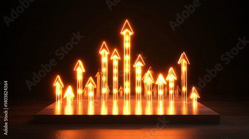 Illuminated Arrows Representing Growth and Progress in a Dark Background