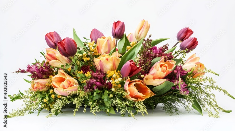 Obraz premium Arrangement of Pink Tulips and Greenery Creating a Vibrant Floral Display Suitable for Various Occasions