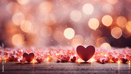 Empty Space. Hearts on blurred Background banner for Mother's Day, Valentine's Day. Love Modern Concept.