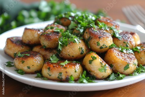 Pan Fried Potato Gnocchi with Parsley Garnish