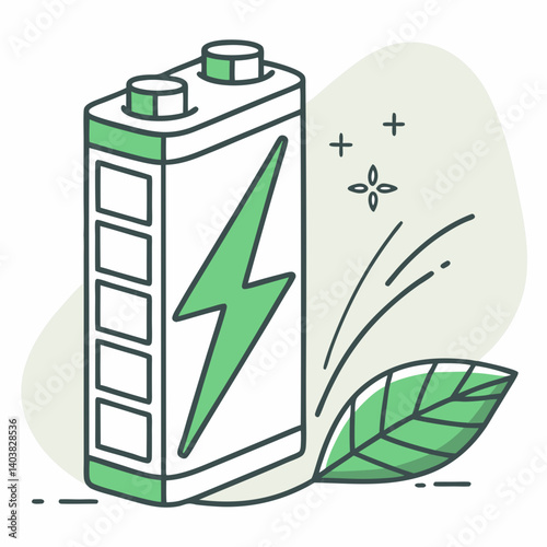 Clean energy battery icon with a green lightning bolt
