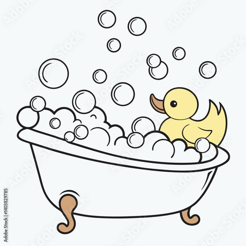 Bubble bath icon with rubber duck and bubbles