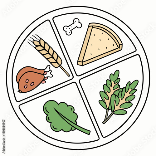 Clean vector icon of a balanced plate with protein, carbs, and veggies
