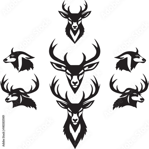 Wallpaper Mural Deer Head Vector Silhouettes – Tribal Stag Logo Set for Tattoos, Emblems, and Hunting Design Torontodigital.ca