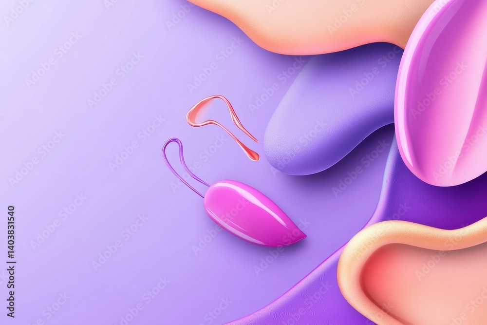 Colorful Abstract Design Featuring Makeup Items and Smooth Waves in Shades of Purple and Peach Colorful Abstract Design Featuring Makeup Items and Smooth Waves in Shades of Purple and Peach