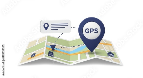 GPS Navigation Pointer Illustration Map - GPS navigation, location tracking, pinpoint address, map directions, travel route. Symbolizing ease of navigation, precise location, journey planning