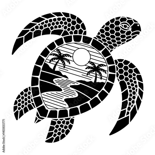 Sea Turtle Beach vector illustration