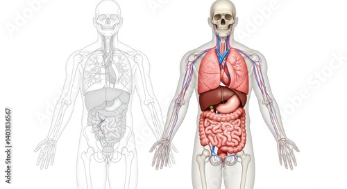 Human Anatomy Internal Organs Diagram - Detailed illustration of the human body's internal organs, including the circulatory system. Ideal for educational purposes