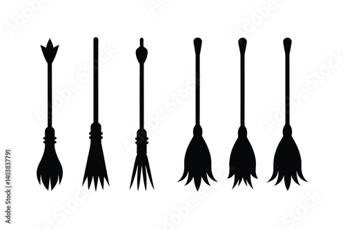 Broomstick  silhouette vector bundle  illustration