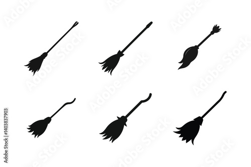 Broomstick  silhouette vector bundle  illustration