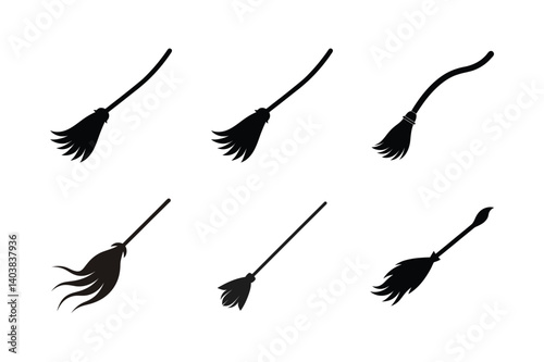 Broomstick  silhouette vector bundle  illustration