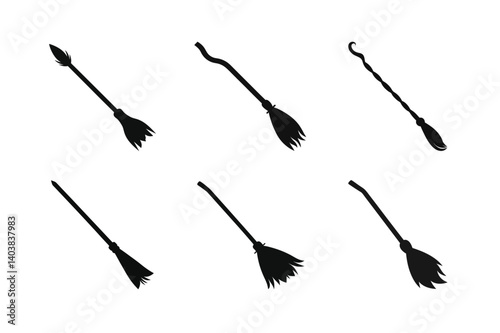 Broomstick  silhouette vector bundle  illustration