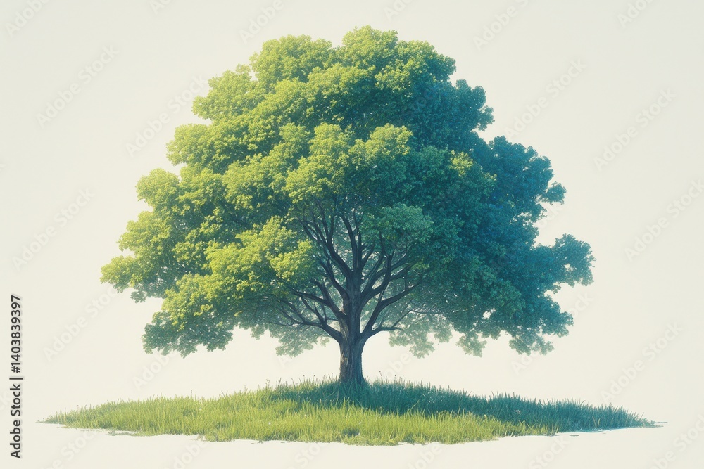 Fototapeta premium Lush, green tree stands, rooted firmly with grass on the soft-colored ground