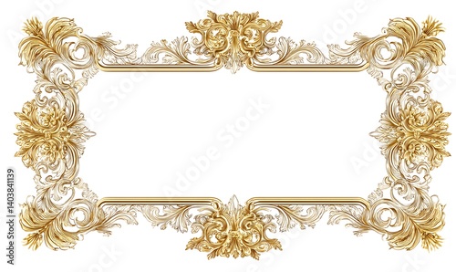Ornate golden frame with floral and leaf designs surrounding a rectangular white space in the center