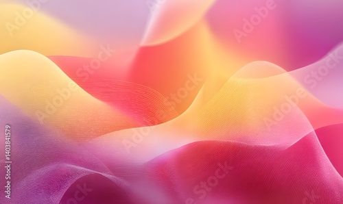 Abstract wavy lines with gradient colors in pink yellow and orange creating a smooth flowing pattern