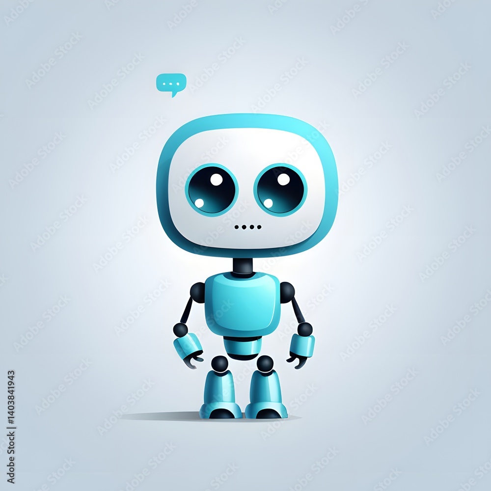 Cute Futuristic Cartoon Robot with Big Eyes on Light Background - Friendly AI Character Illustration for Tech, Kids, and Education Concepts Cute Futuristic Cartoon Robot with Big Eyes on Light Background - Friendly AI Character Illustration for Tech, Kids, and Education Concepts