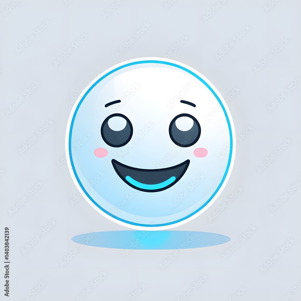 Cute Glossy Smiley Face Icon with Happy Expression - 3D Cartoon Emoji on Light Background Cute Glossy Smiley Face Icon with Happy Expression - 3D Cartoon Emoji on Light Background