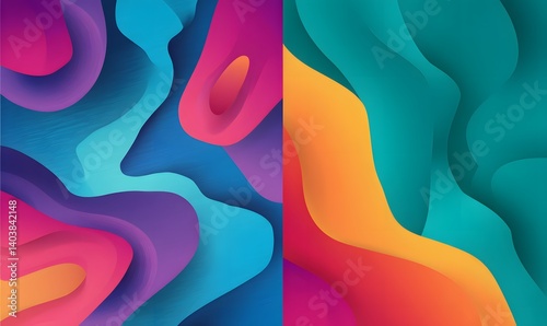 Abstract colorful background featuring smooth gradient shapes and fluid like design elements on two sides