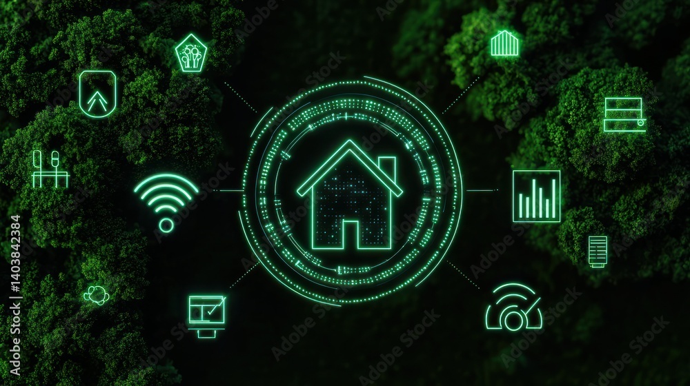 Fototapeta premium A digital smart home network concept with green ecosystem