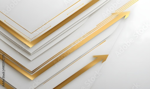 Abstract background with white layers and golden arrows pointing upwards diagonally across the frame